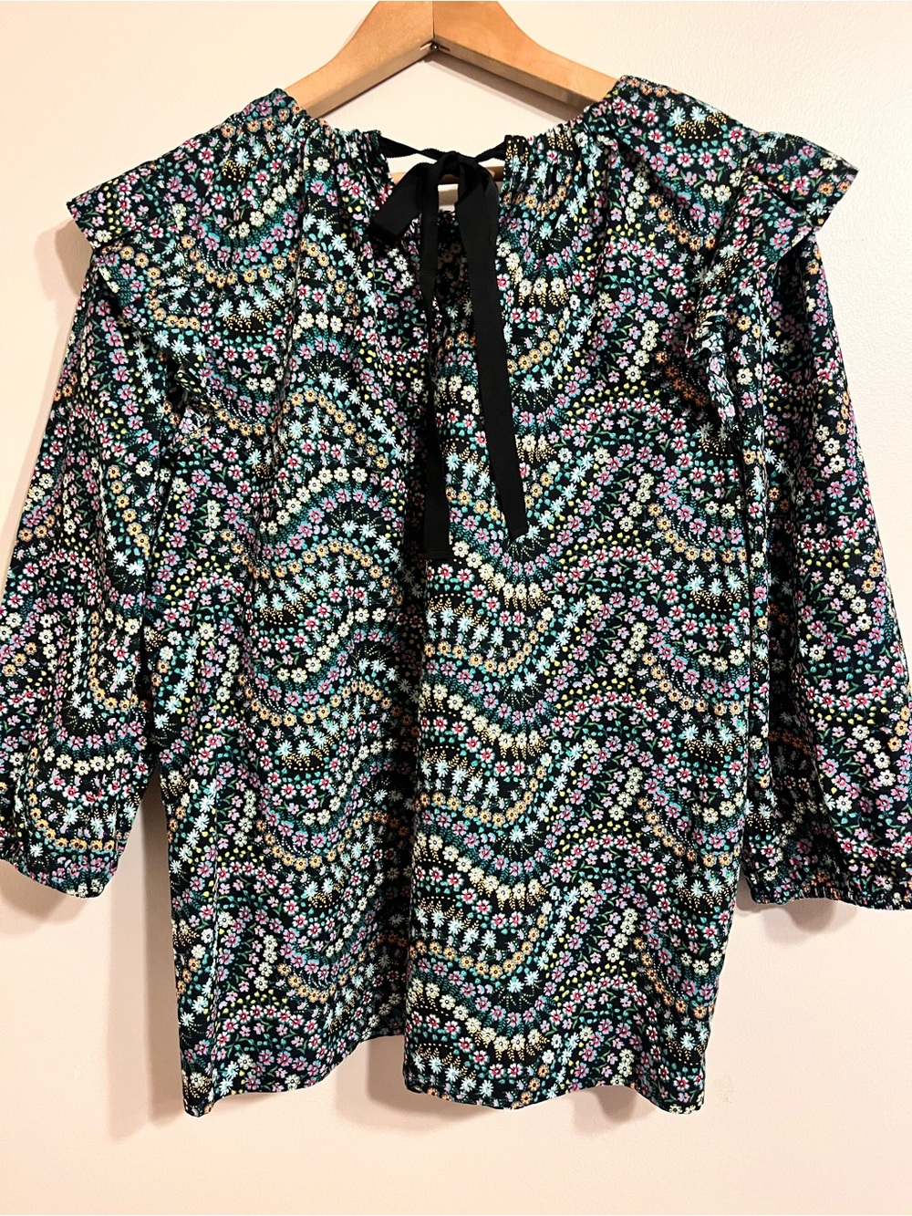 LOFT Garden Dobby Tie Back Ruffle Blouse - Picture 3 of 7